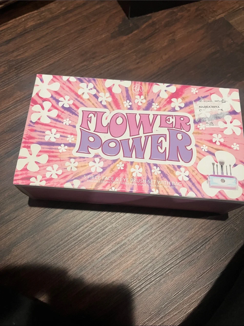BH COSMETICS FLOWER POWER FACE & EYE 5pc BRUSH SET w/ BAG ‘60s Retro Holographic